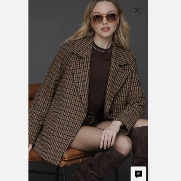 NWT Avec Les Filles Relaxed Plaid Raglan Double Breasted Short Coat Size S - Picture 2 of 11